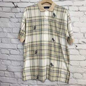 Vintage 90s Men's GANT Golf Club AOP‎ Check Polo Shirt Size L Tan Preppy Casual